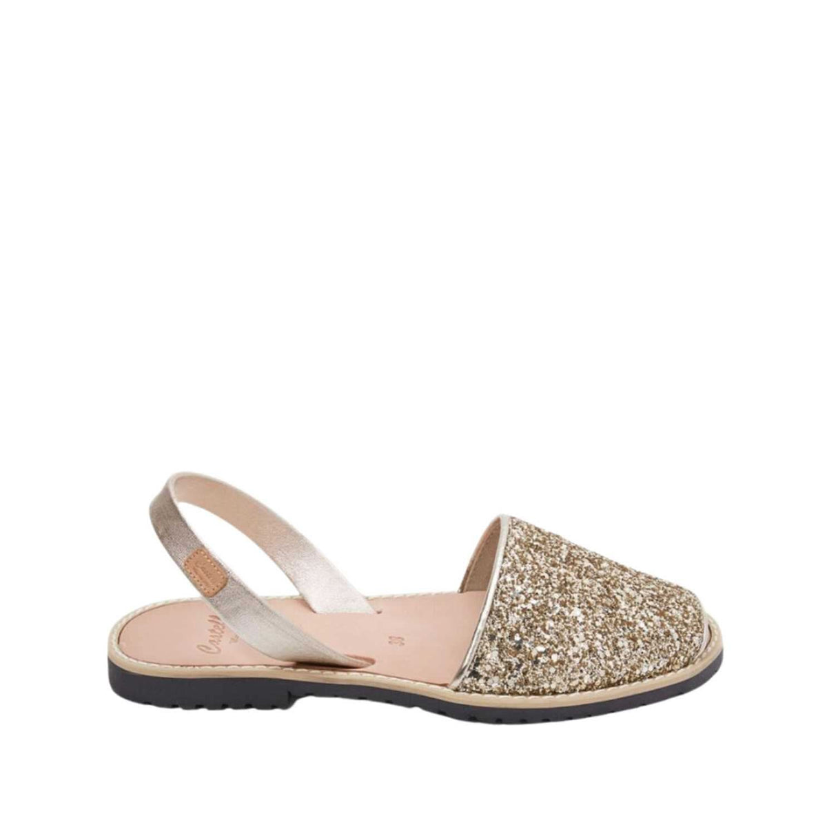 Shop Castell Standard Glitter Leather Menorcan Sandal With Open