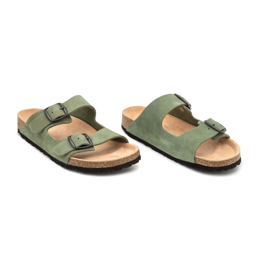 Colour_khaki(Algue) | Leather Sandal With Open Toe for Men - 1727 Greco Nobuck