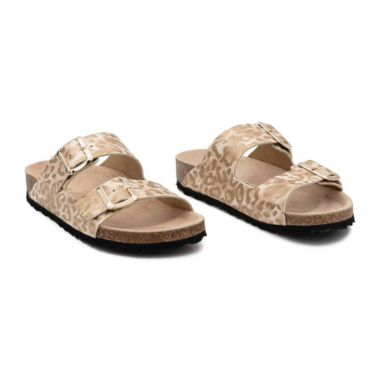 Colour_Taupe(Taupe) |Animal Print Leather Sandal For Women - Benestar 1727 D Leopardino