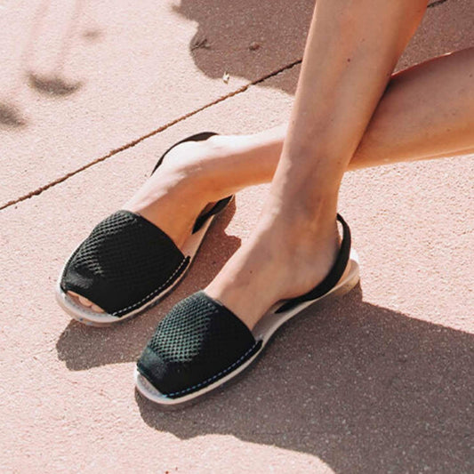 Colour_Black(Negre) | Open Toe Knit Fabric Sandal For Women - Coral Ocean Sequal