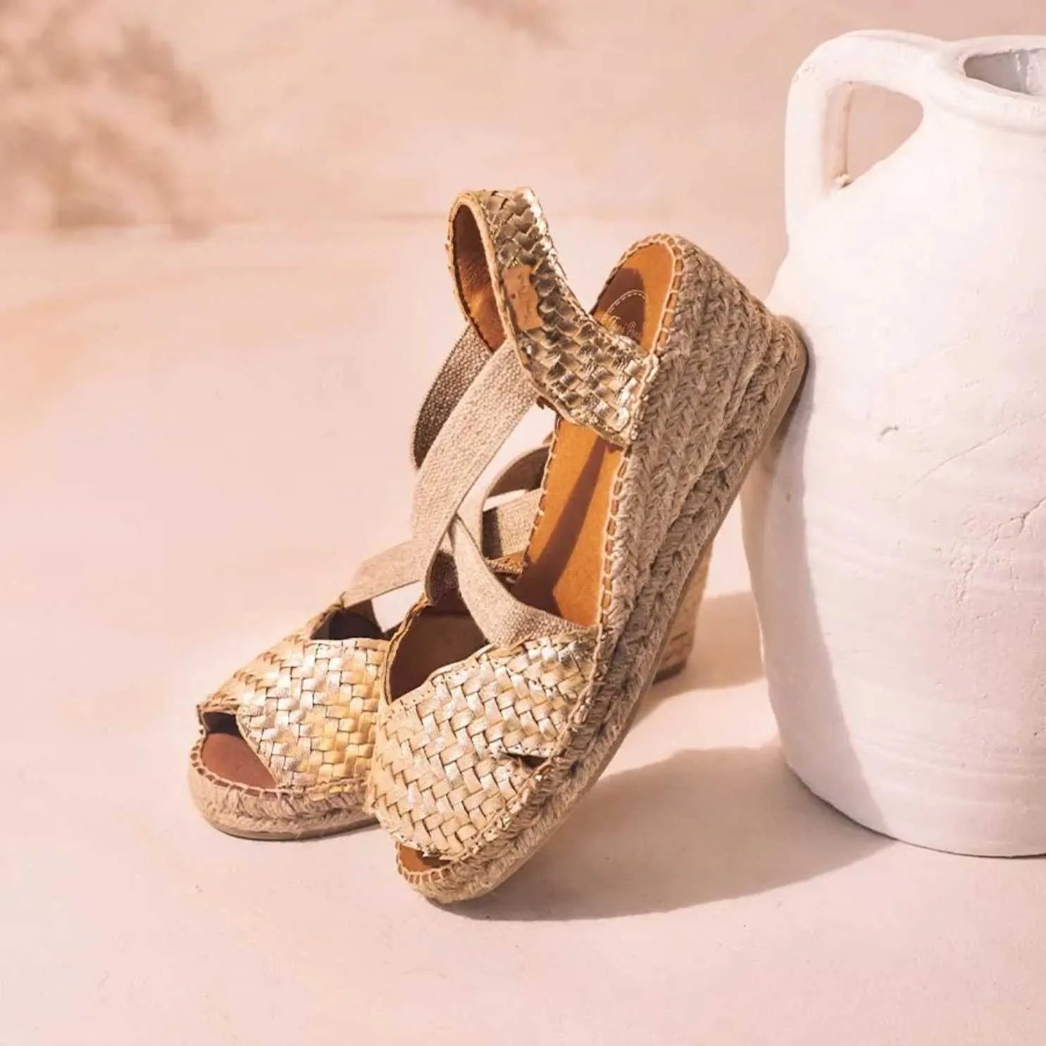 Braided Leather Open Toe Wedge Espadrille for Women - Salina