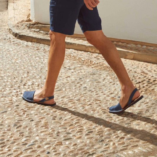 Colour_Darkblue(Marino) | Classic Leather Menorcan Sandal For Men - Cavalleria Sam Nobuck
