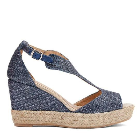 Renewed Cotton Blend with Open Toe Wedge Espadrille for Women - Anna-S